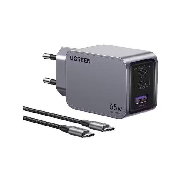 СЗУ UGREEN X755 Nexode Pro 65W 3-Port GaN Fast Charger с кабелем 100W, 1 м, серый